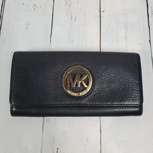 Michael Kors Fulton Continental Wallet Pebbled Leather Black Gold